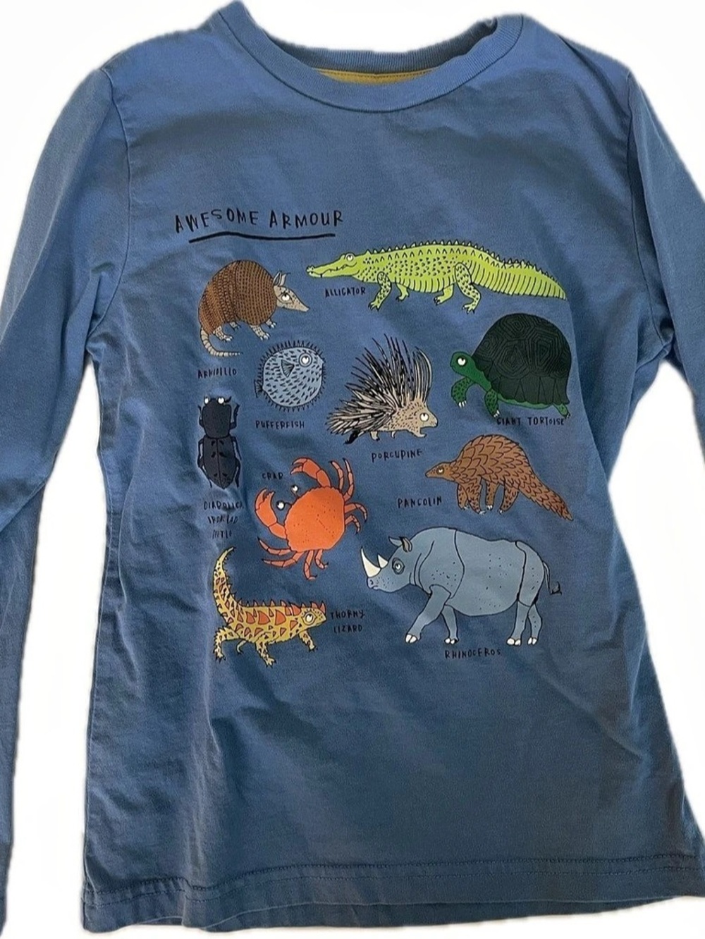 Mini Boden Awesome Armour Long Sleeve Graphic Tee Blue & Yellow Boys 7-8